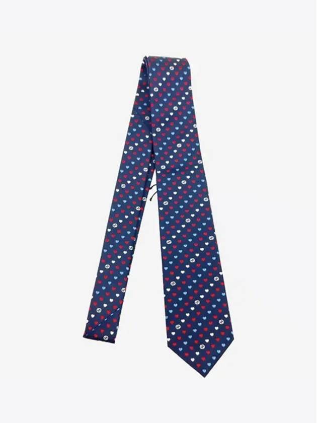 Interlocking G Heart Silk Jacquard Tie Blue - GUCCI - BALAAN 3