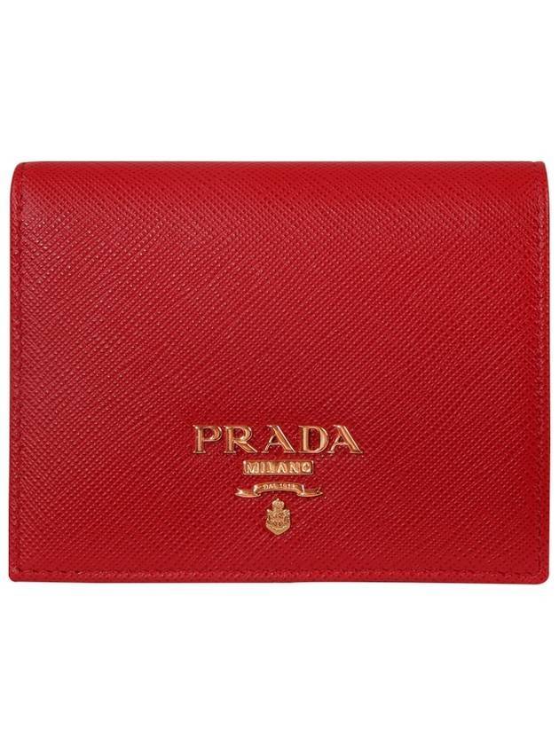 Saffiano Metal Logo Half Wallet Red - PRADA - BALAAN 1