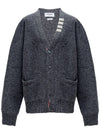 Reverse Jersey Stitch Donegal 4-Bar V-Neck Cardigan Grey - THOM BROWNE - BALAAN 2