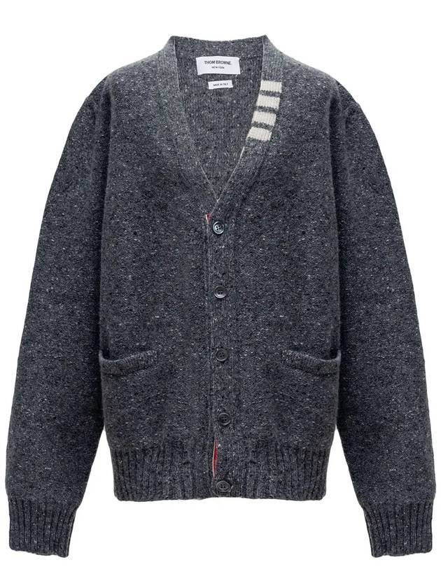 Reverse Jersey Stitch Donegal 4-Bar V-Neck Cardigan Grey - THOM BROWNE - BALAAN.