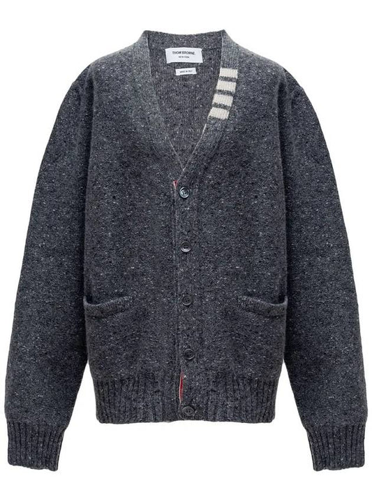 Reverse Jersey Stitch Donegal 4-Bar V-Neck Cardigan Grey - THOM BROWNE - BALAAN 2