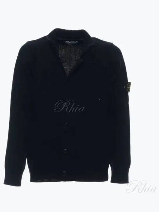 Men's Patch High Neck Lambswool Knit Cardigan Black - STONE ISLAND - BALAAN 2