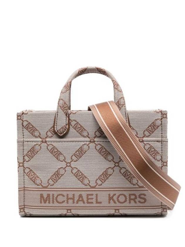 Gigi Small Empire Logo Jacquard Tote Bag Beige Brown - MICHAEL KORS - BALAAN 1