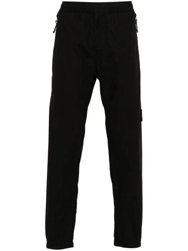 Logo Patch Tapered Cotton Track Pants Black - STONE ISLAND - BALAAN 1