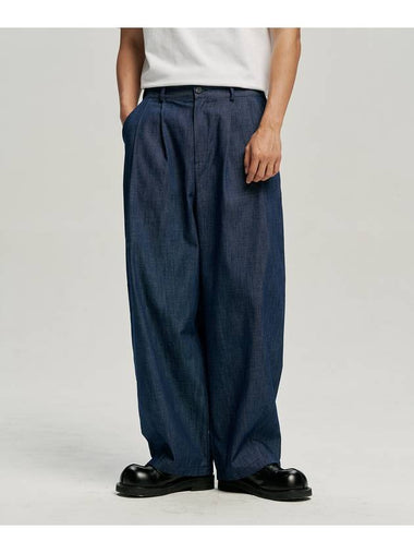 Two Tuck Balloon Linen Like Denim Pants Navy - MOO - BALAAN 1