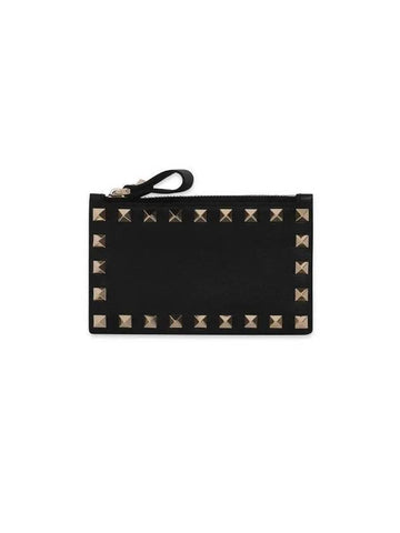 Valentino 3W2P0548 BOL 0NO P0548 Rockstud Zipper Card Wallet - RED VALENTINO - BALAAN 1