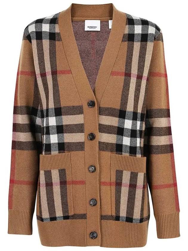 Check Wool Cashmere Cardigan Brown - BURBERRY - BALAAN 3