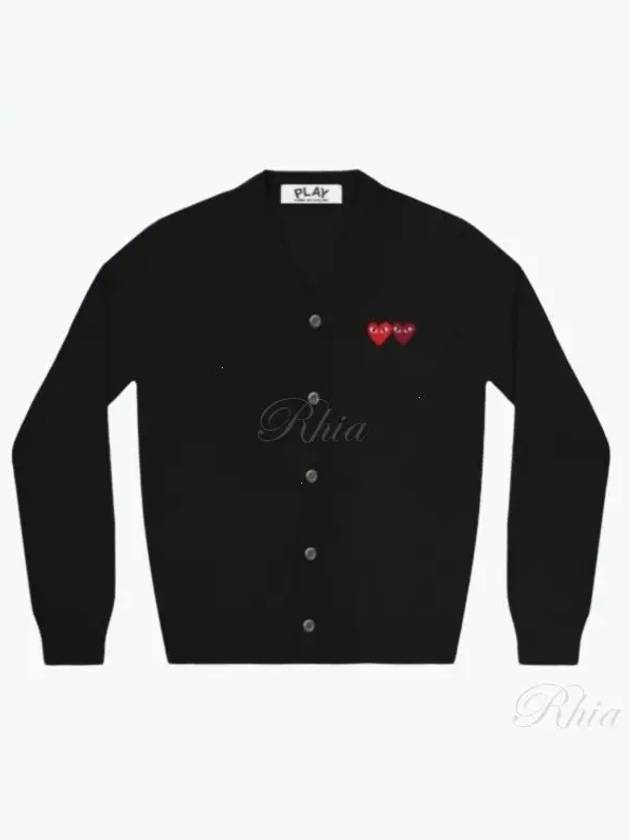 Double Heart V-Neck Cardigan Black - COMME DES GARCONS - BALAAN 2