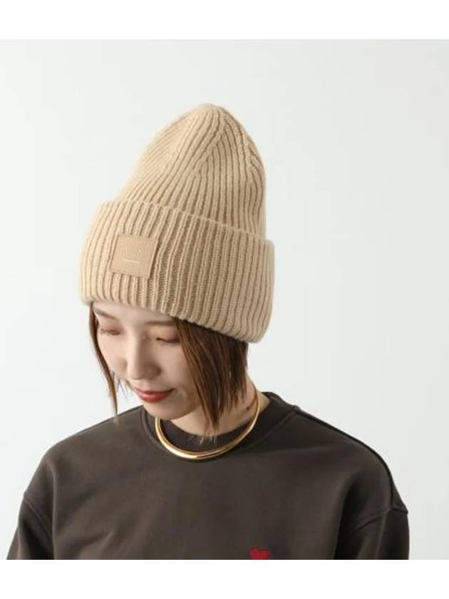 Face Patch Ribbed Wool Beanie Biscuit Beige - ACNE STUDIOS - BALAAN 4