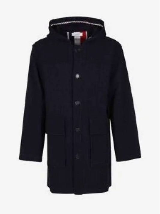 Men's Intarsia Center Back Striped Wool Duffel Coat Navy - THOM BROWNE - BALAAN 2