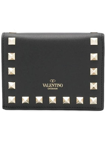 Rockstud Leather Half Wallet Black - VALENTINO - BALAAN 2