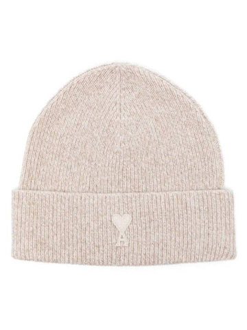 De Coeur Ribbed Knit Beanie Beige - AMI - BALAAN 1