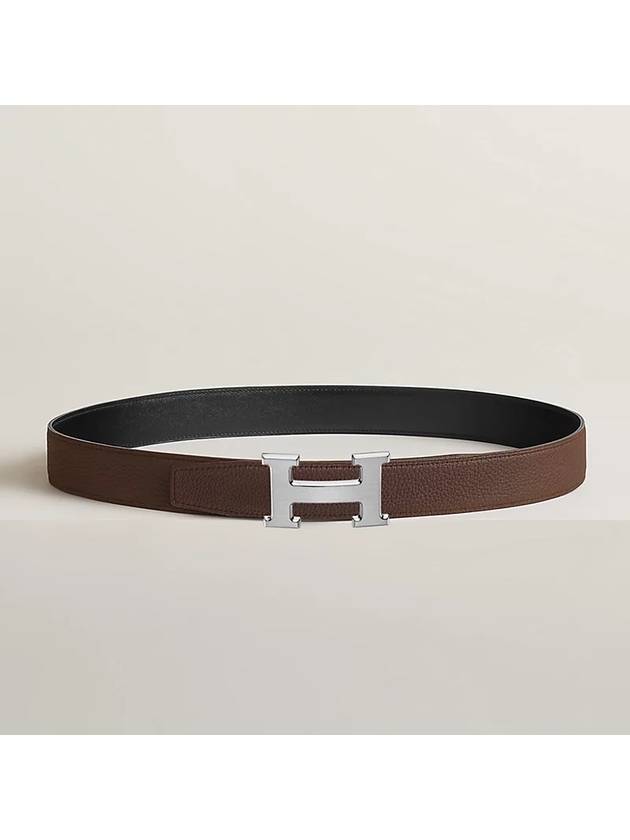 H Buckle 32MM Reversible Leather Belt Chocolate Black - HERMES - BALAAN 3