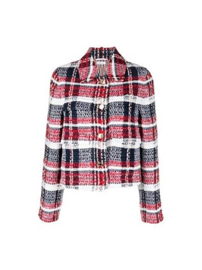 Madras Check Schenyl Tweed Round Collar Utility Jacket - THOM BROWNE - BALAAN 2