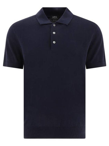 Embroidered Logo Knit Polo Shirt Blue - A.P.C. - BALAAN 1