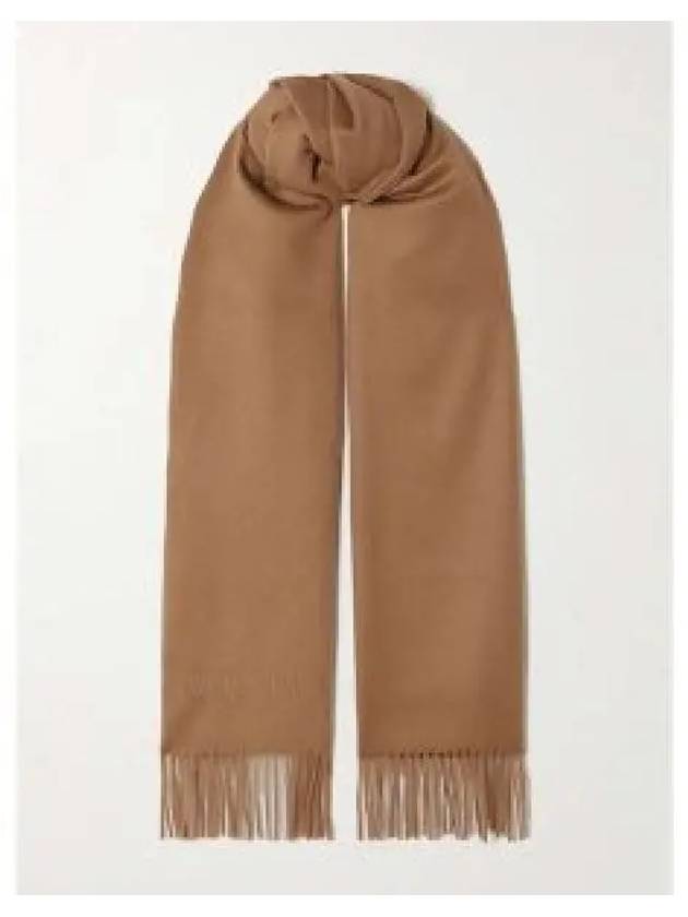 Logo Embroidered Cashmere Muffler Camel - SAINT LAURENT - BALAAN 2