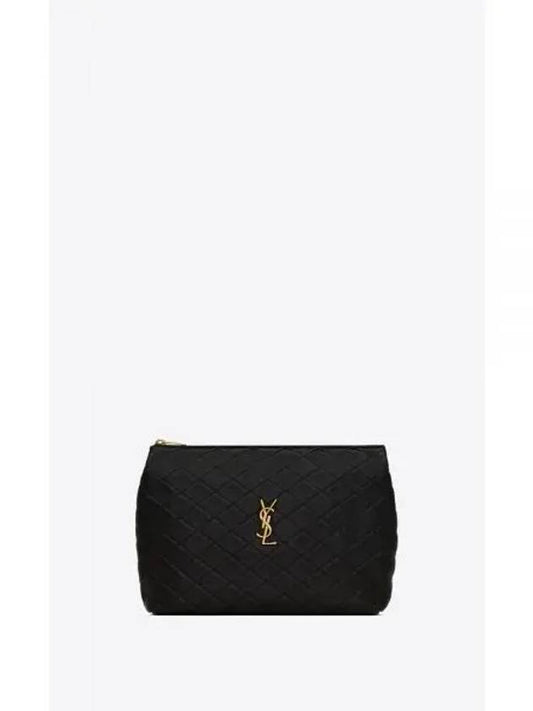 Gaby Quilted Leather Cosmetic Pouch Clutch Bag Black - SAINT LAURENT - BALAAN 2