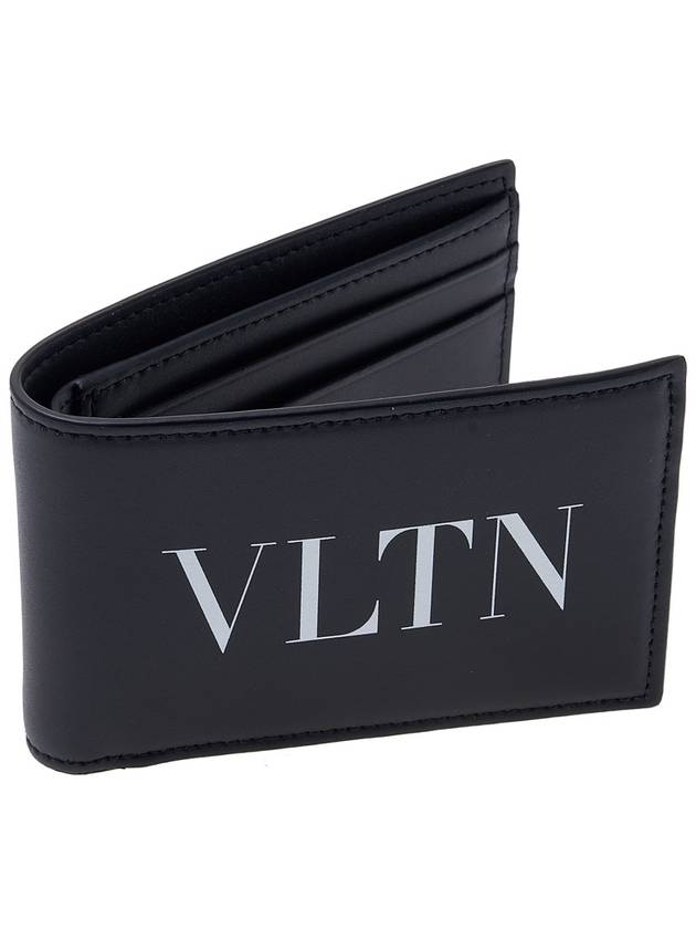 VLTN Logo Leather Wallet Black - VALENTINO - BALAAN 3