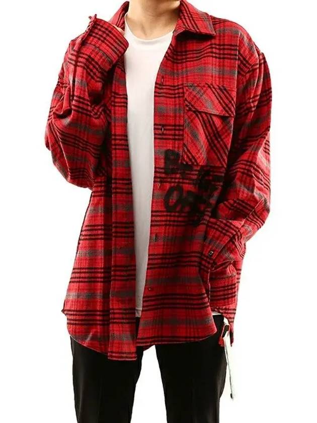 Women's Overfit Red Check Shirt OMGA091F19F330062010 - OFF WHITE - BALAAN 3