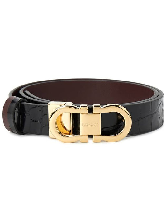 Reversible Gancini Leather Belt Black Dark Barolo - SALVATORE FERRAGAMO - BALAAN 2