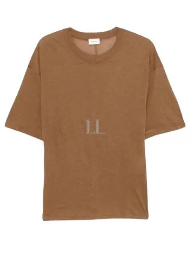 Crew Neck Cotton Short Sleeve T-Shirt Brown - SAINT LAURENT - BALAAN 2