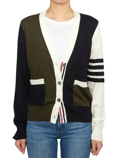 Funmix Fine 4 Bar V-neck Merino Knit Cardigan - THOM BROWNE - BALAAN 2