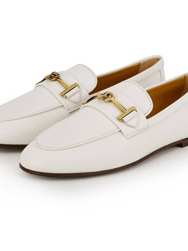 Women's Double T Logo Leather Loafers White - TOD'S - BALAAN 4