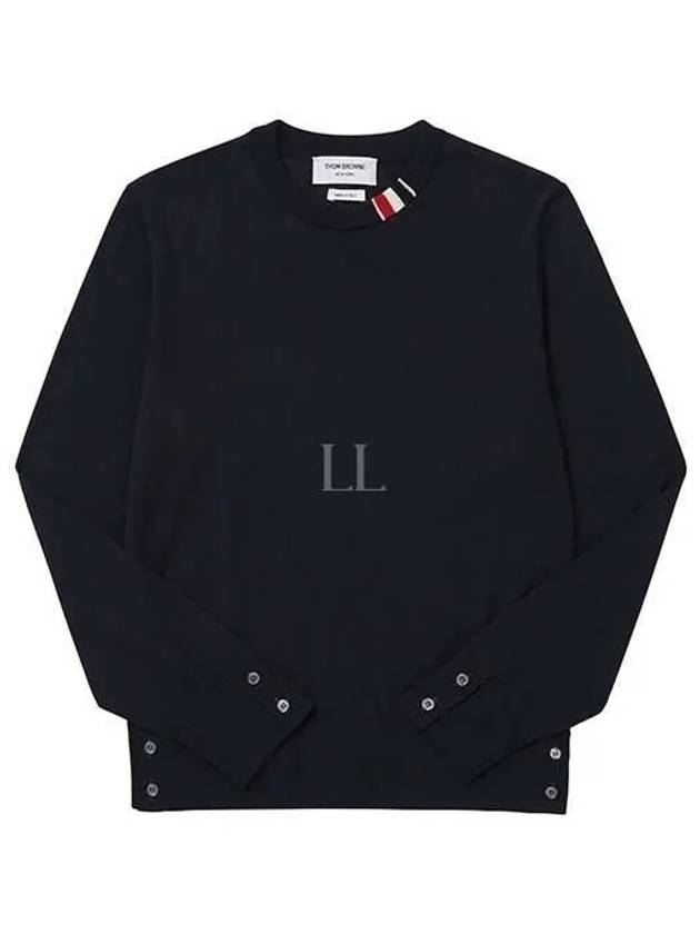 Intarsia Stitch Crew Neck Merino Wool Knit Top Navy - THOM BROWNE - BALAAN 2