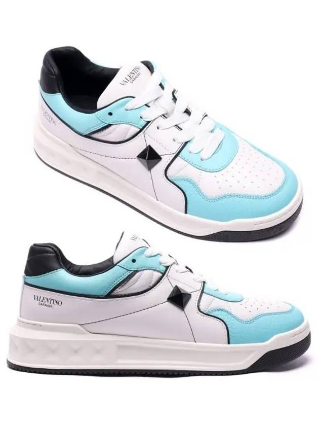 Nappa Leather One Stud Low Top Sneakers White Sky Blue - VALENTINO - BALAAN 2