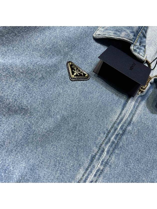 Logo Denim Jacket Light Blue - PRADA - BALAAN 3