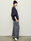 Women's Tweed Wide Pants Navy - PRETONE - BALAAN 3