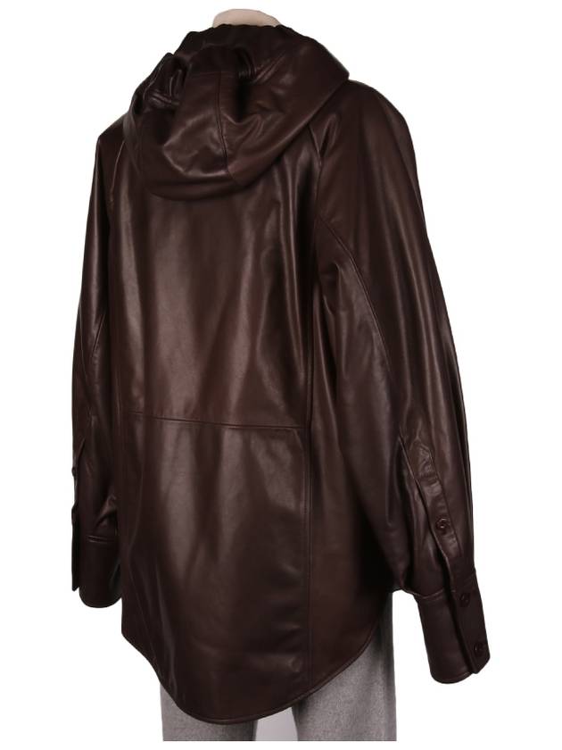 DPD3085 Chocolate Leather Hooded Jacket - DROME - BALAAN 6