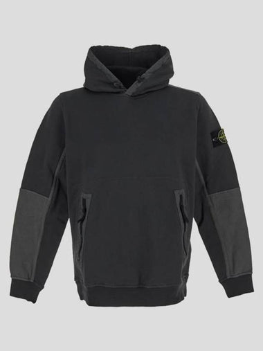 Regular Fit Mercerized Cotton Fleece Cotton Hoodie Dark Grey - STONE ISLAND - BALAAN 1