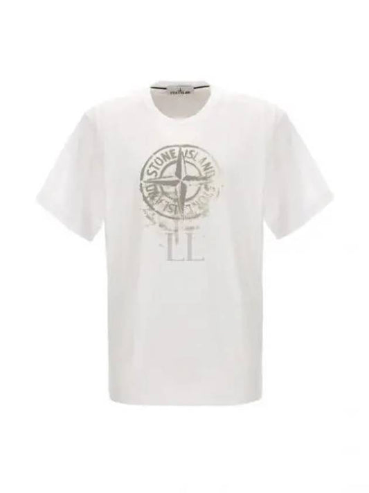 Men's Logo Print Crew Neck Short Sleeve T-Shirt White - STONE ISLAND - BALAAN 2