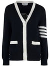 Cotton Jersey Flower 4 Bar V Neck Cardigan Navy - THOM BROWNE - BALAAN 2