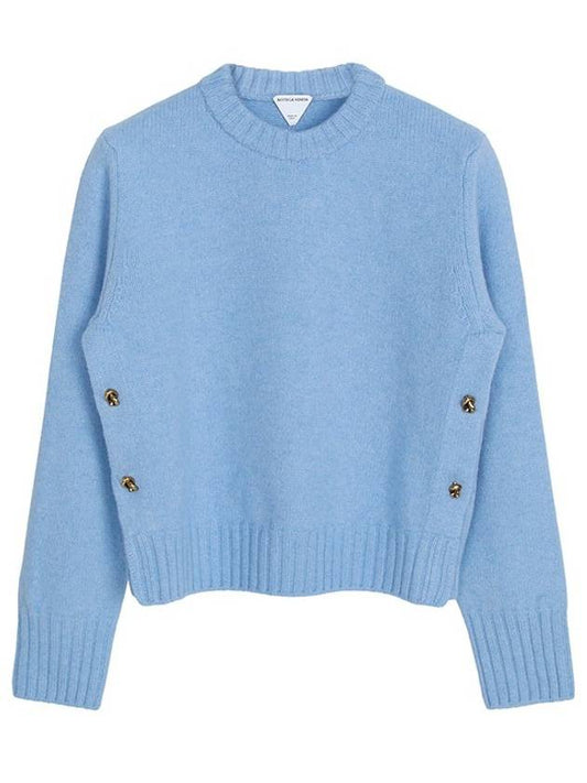 Metal Note Button Wool Knit Top Blue - BOTTEGA VENETA - BALAAN 2