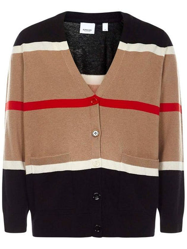 Striped Cashmere Silk Cardigan Camel - BURBERRY - BALAAN 1