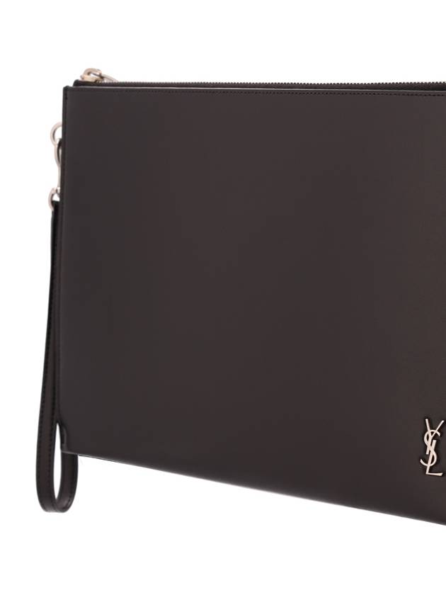 Tiny Monogram Silver Clutch Bag Black - SAINT LAURENT - BALAAN 4