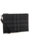 Check Large Zip Pouch Clutch Bag Charcoal - BURBERRY - BALAAN 3