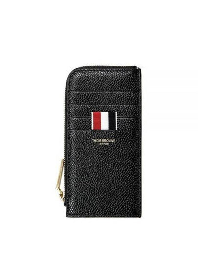 Stripe Zip Around Pebble Grain Leather Card Wallet Black - THOM BROWNE - BALAAN 2