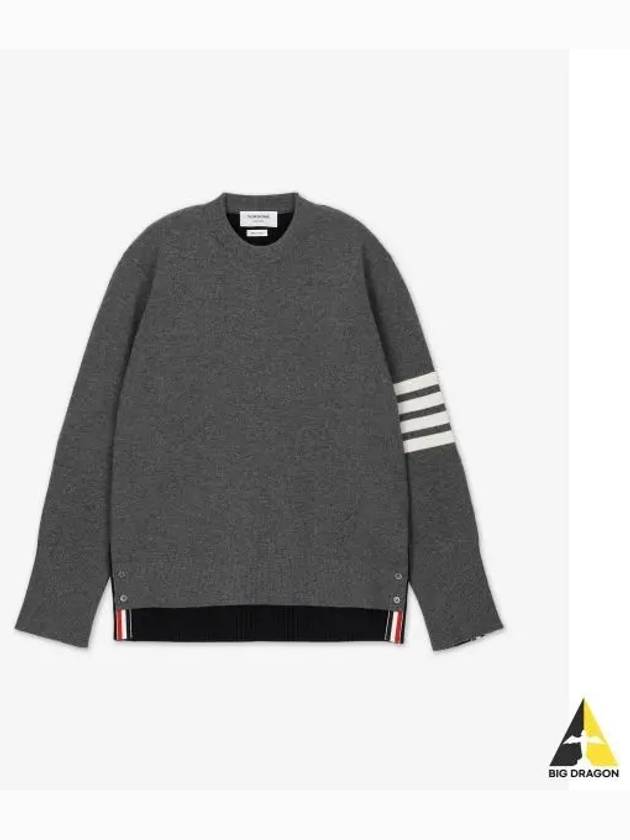 Rib Cuff Hem 4 Bar Virgin Wool Sweater Grey - THOM BROWNE - BALAAN 2