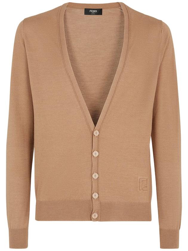 Men's V-Neck Wool Cardigan Light Brown - FENDI - BALAAN 2