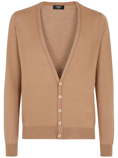 Men's V-Neck Wool Cardigan Light Brown - FENDI - BALAAN 2