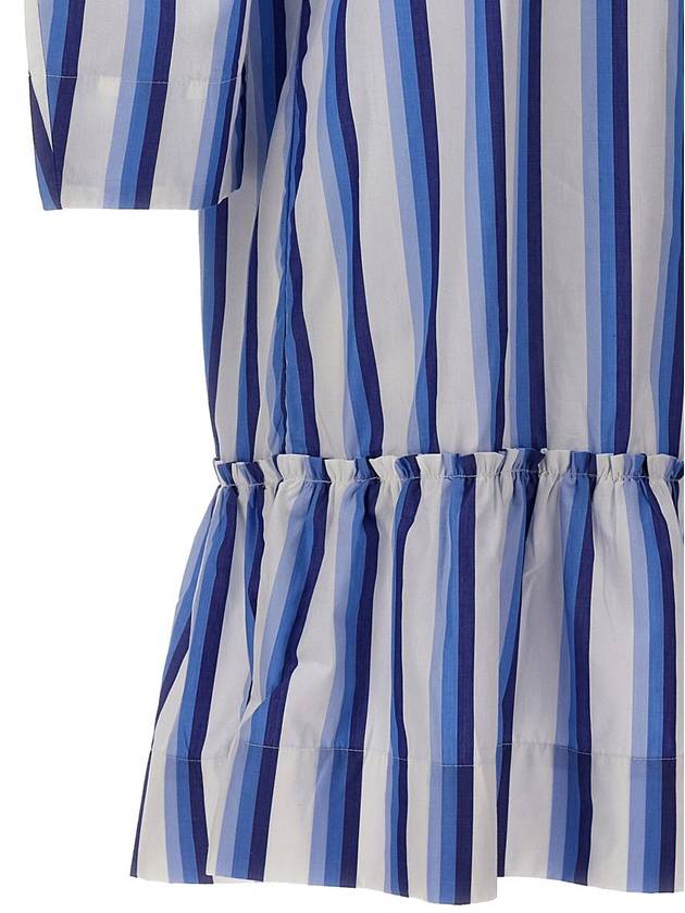 Striped Mini Cotton Short Dress Silver Lake Blue - GANNI - BALAAN 5