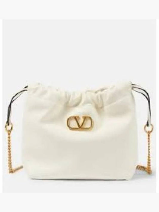 V Logo Signature Leather Bucket Bag White - VALENTINO - BALAAN 2