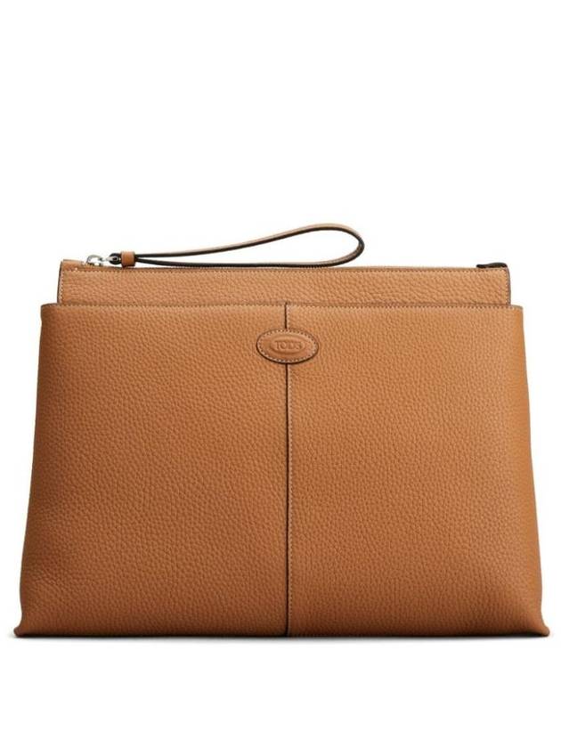 Logo Patch Document Leather Clutch Bag Brown - TOD'S - BALAAN 1