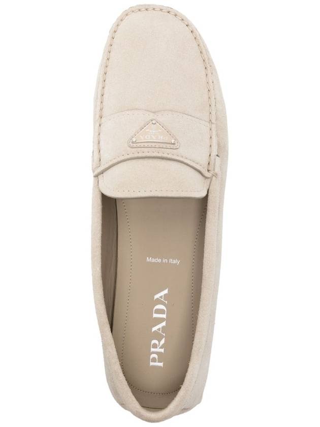 Triangle Logo Suede Driving Shoes Beige - PRADA - BALAAN 5