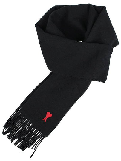 Small Heart Logo Wool Scarf Black - AMI - BALAAN 2