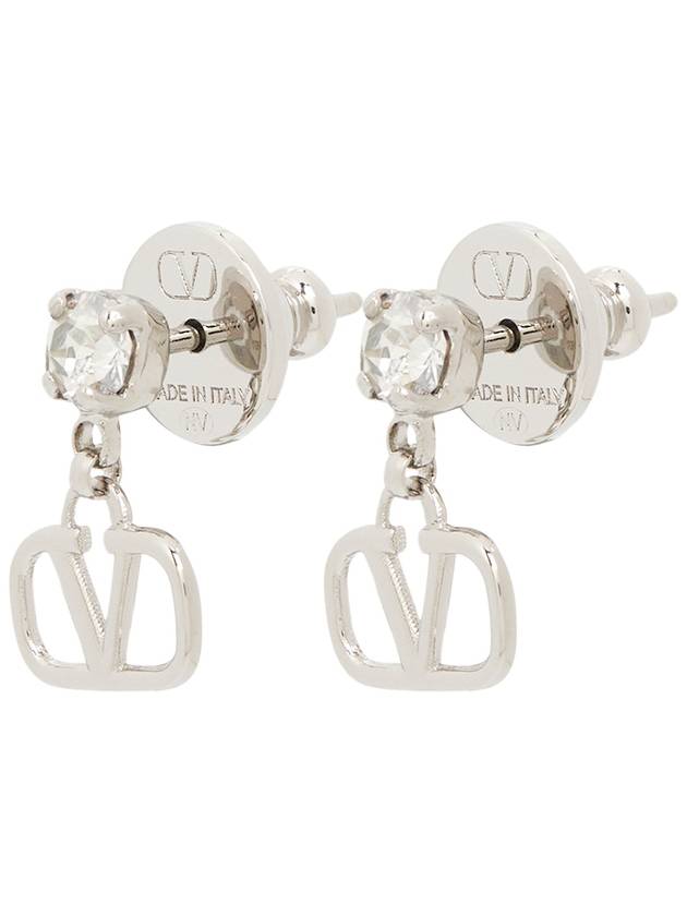 V Logo Crystal Brass Earrings Silver - VALENTINO - BALAAN 3