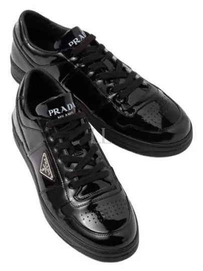 Men's Downtown Triangle Logo Leather Low Top Sneakers Black - PRADA - BALAAN 2